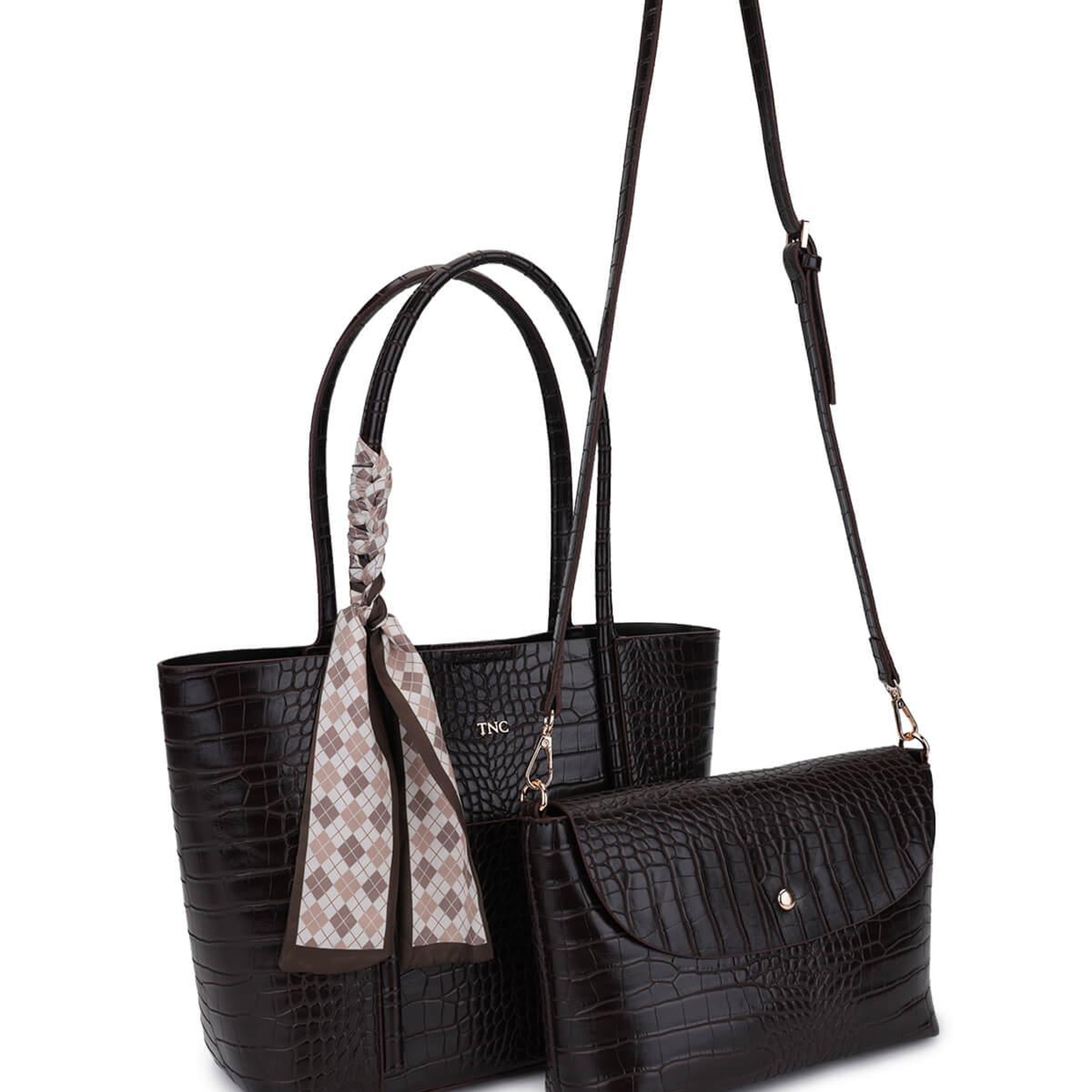 Tamer Tanca Kadın Suni Deri Kahverengi Kroko Omuz Çanta