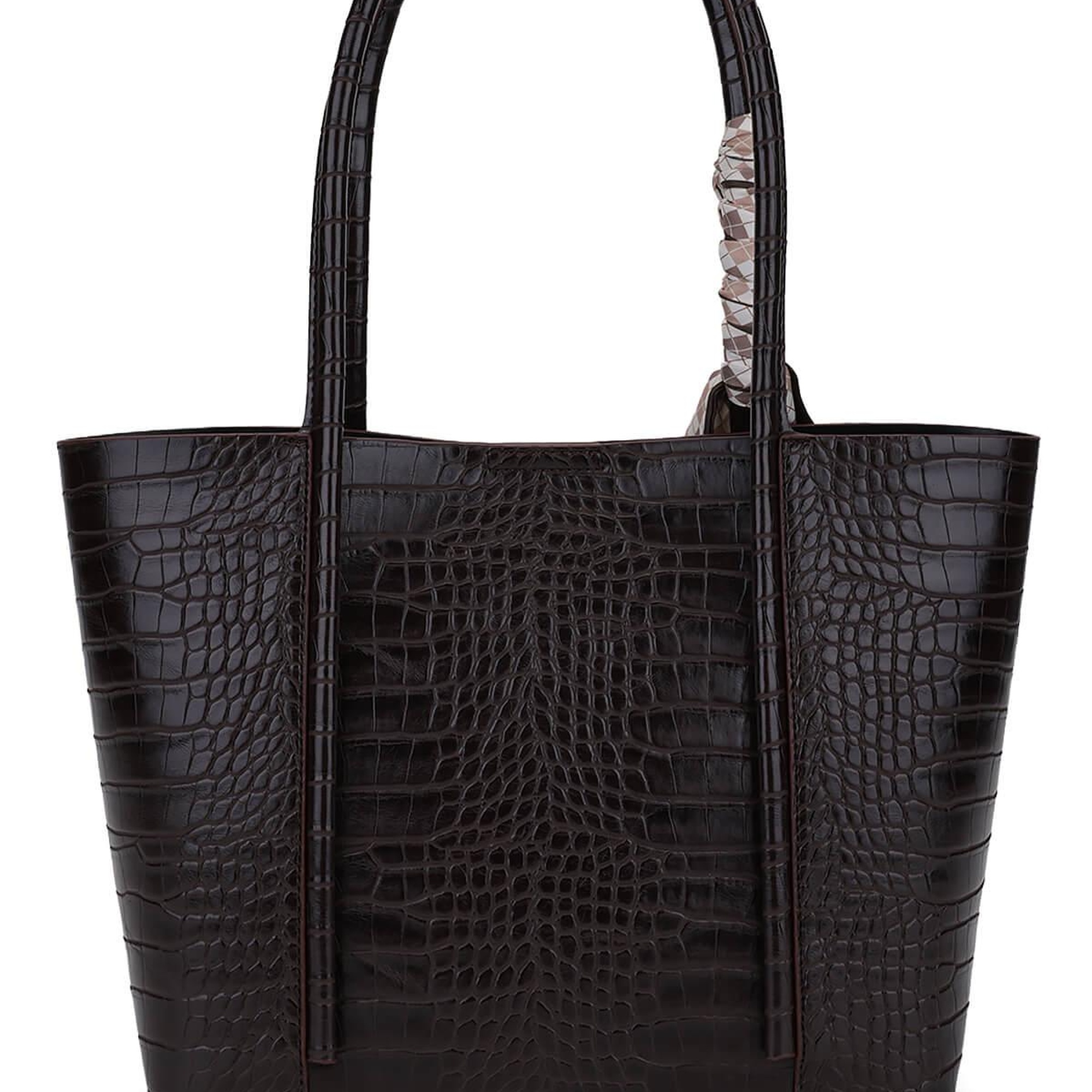 Tamer Tanca Kadın Suni Deri Kahverengi Kroko Omuz Çanta