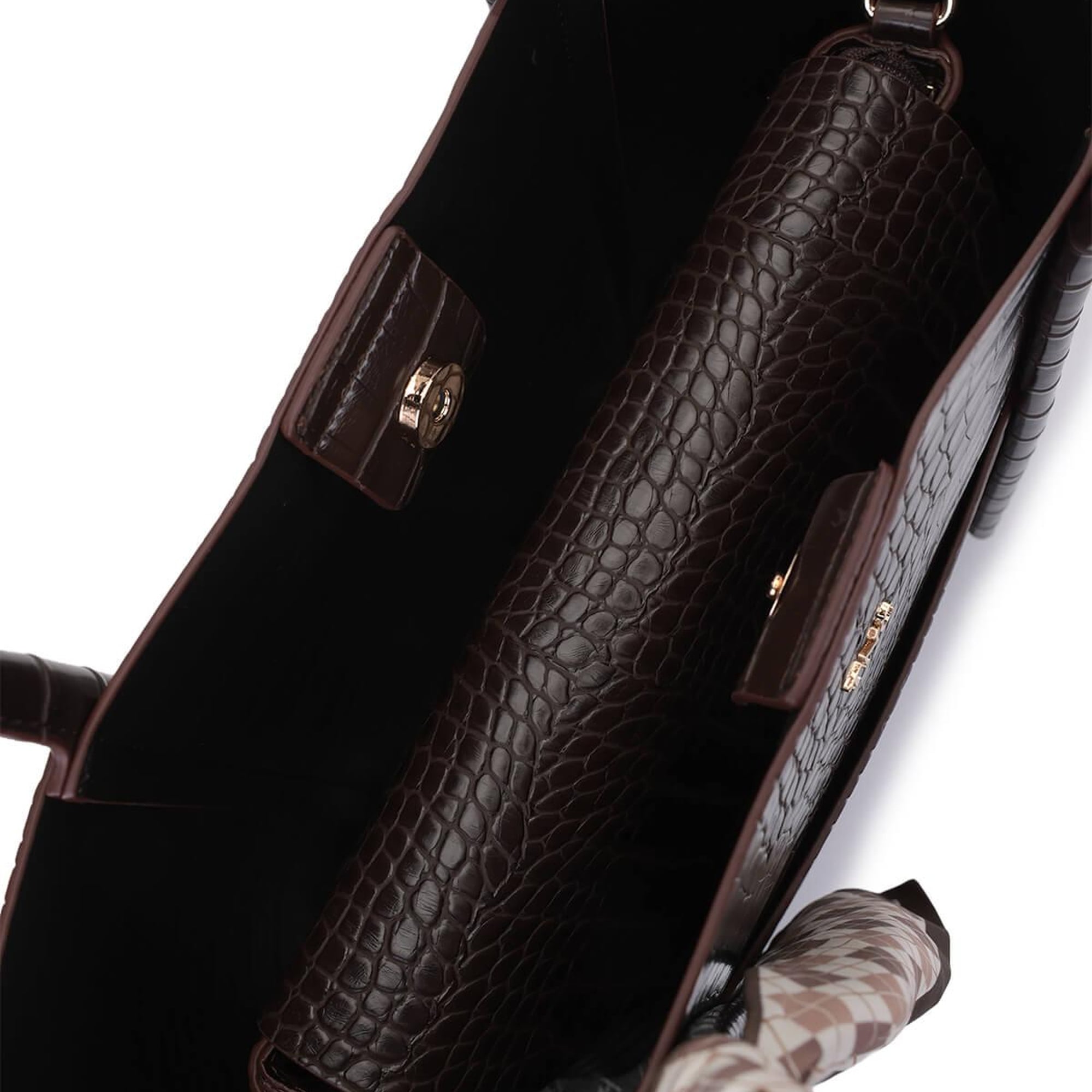 Tamer Tanca Kadın Suni Deri Kahverengi Kroko Omuz Çanta