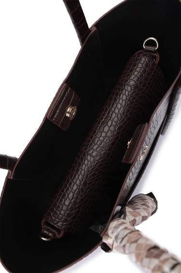  Tamer Tanca Kadın Suni Deri Kahverengi Kroko Omuz Çanta