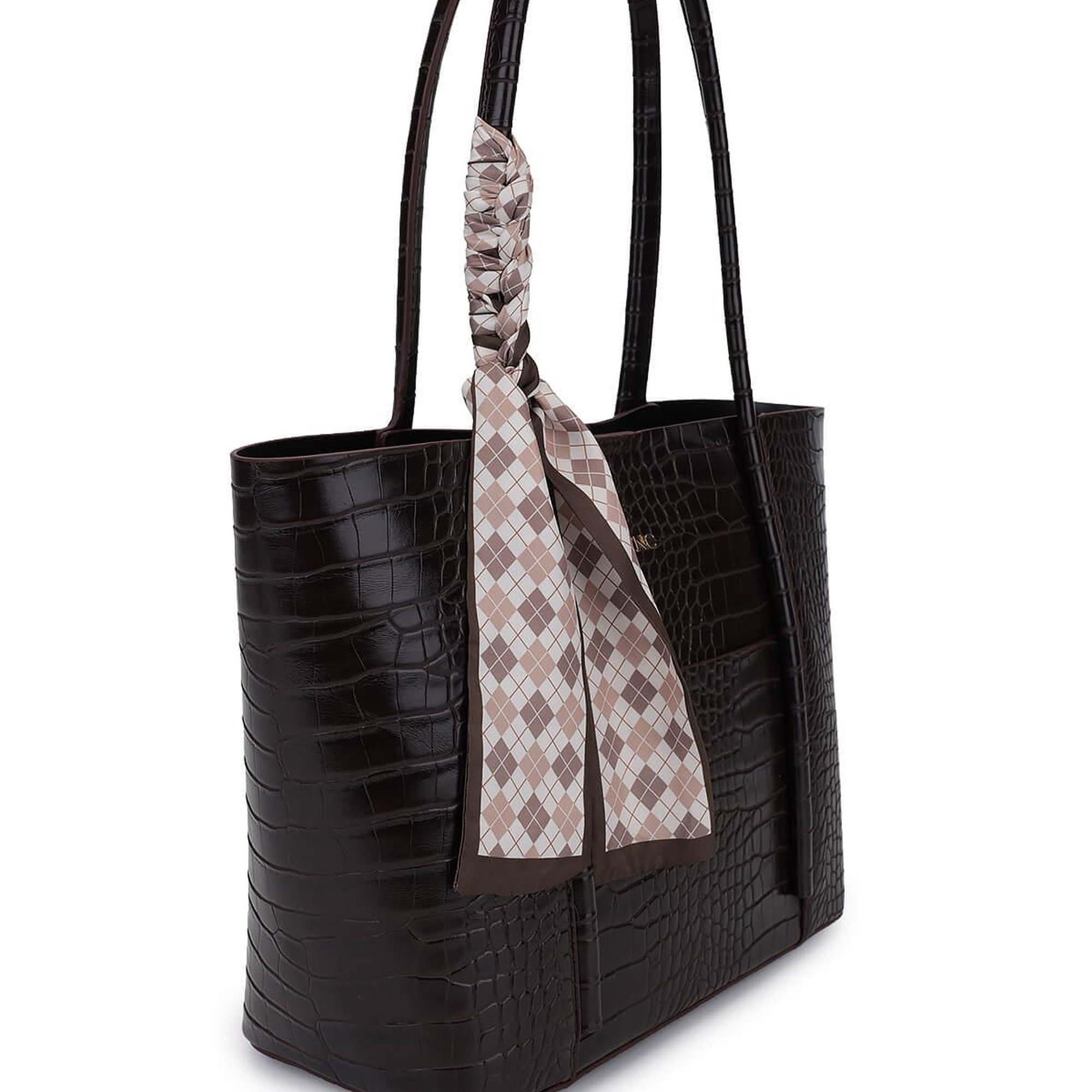 Tamer Tanca Kadın Suni Deri Kahverengi Kroko Omuz Çanta