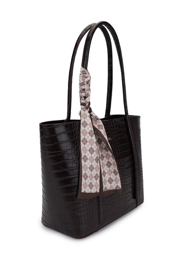  Tamer Tanca Kadın Suni Deri Kahverengi Kroko Omuz Çanta