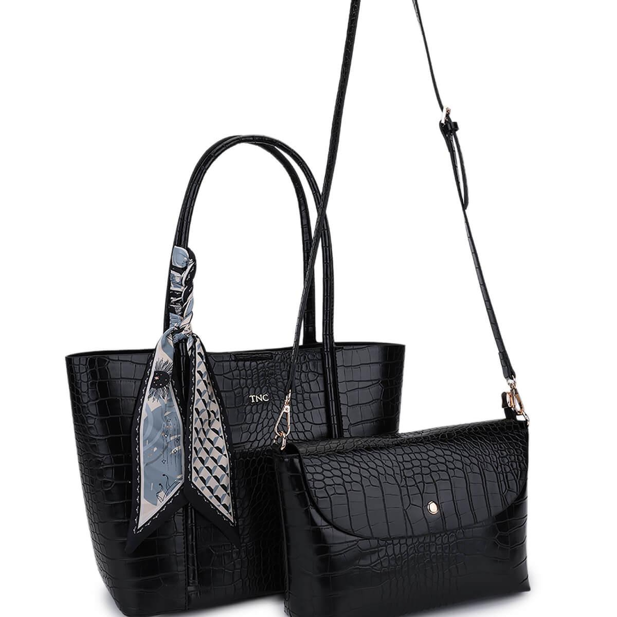 Tamer Tanca Kadın Suni Deri Siyah Kroko Omuz Çanta