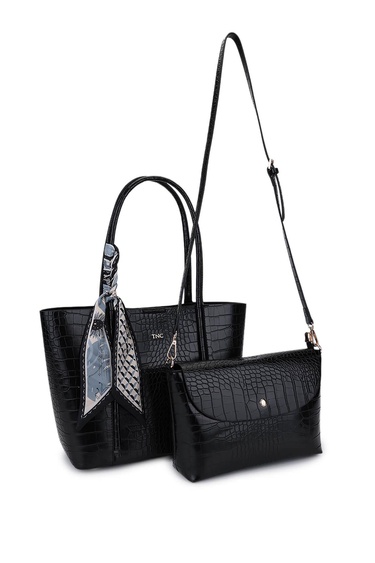  Tamer Tanca Kadın Suni Deri Siyah Kroko Omuz Çanta