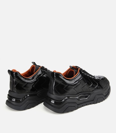  Erkek Deri Rugan Siyah Yüksek Topuklu Spor Ayakkabı