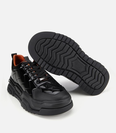  Erkek Deri Rugan Siyah Yüksek Topuklu Spor Ayakkabı