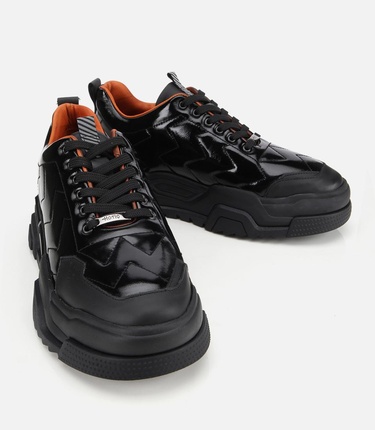  Erkek Deri Rugan Siyah Yüksek Topuklu Spor Ayakkabı