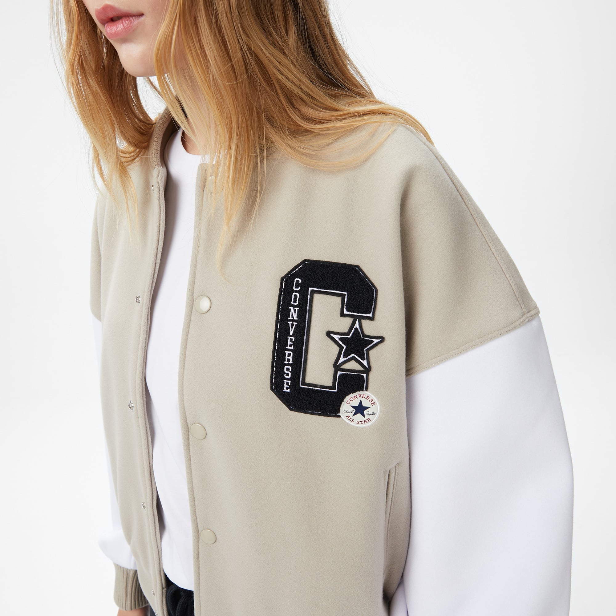 Converse Kadın Dik Yaka Bej Bomber Ceket