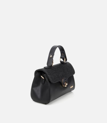  Kadın Siyah Hasır Detaylı Omuz Çantası