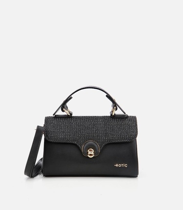  Kadın Siyah Hasır Detaylı Omuz Çantası