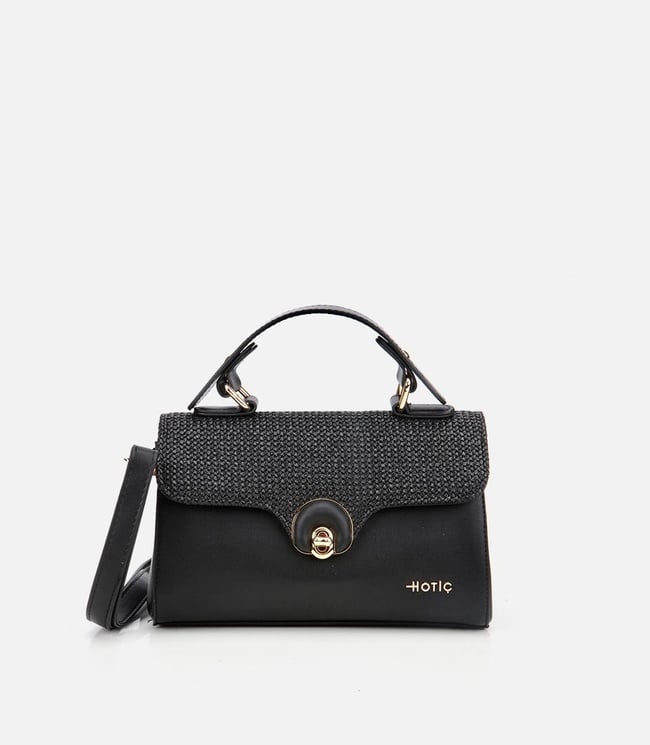  Kadın Siyah Hasır Detaylı Omuz Çantası