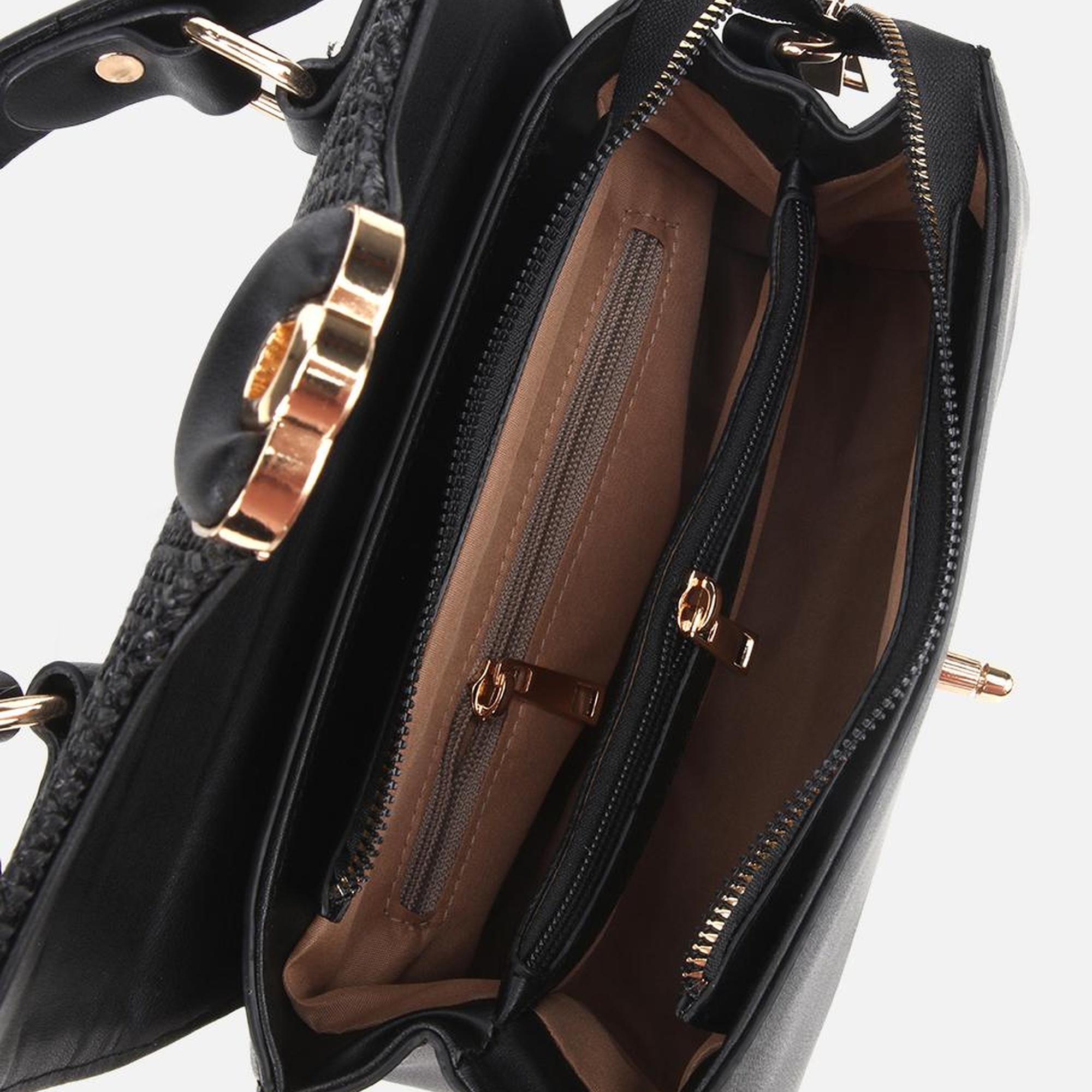 Kadın Siyah Hasır Detaylı Omuz Çantası