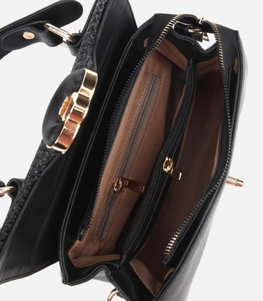  Kadın Siyah Hasır Detaylı Omuz Çantası