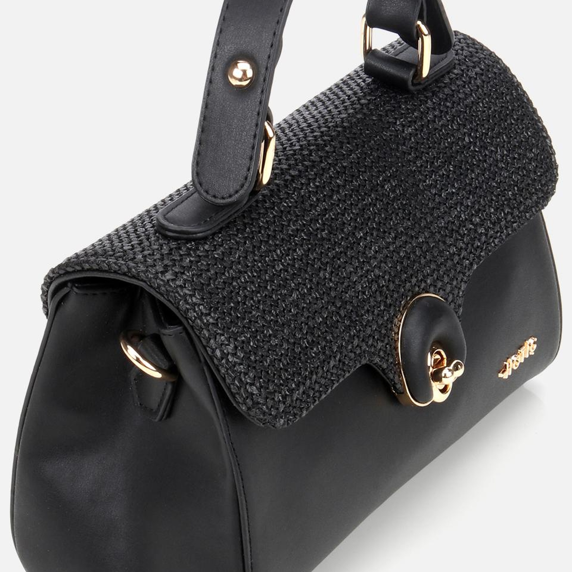 Kadın Siyah Hasır Detaylı Omuz Çantası