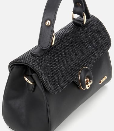  Kadın Siyah Hasır Detaylı Omuz Çantası