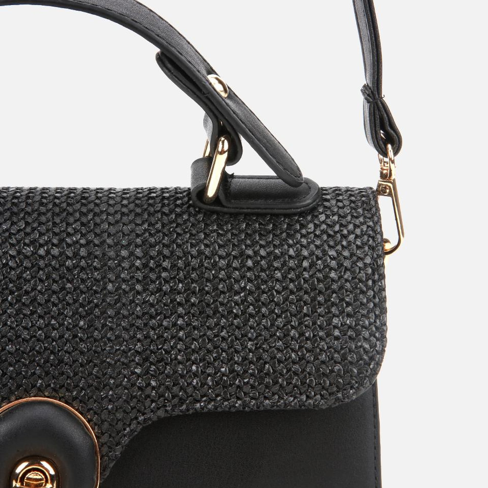 Kadın Siyah Hasır Detaylı Omuz Çantası