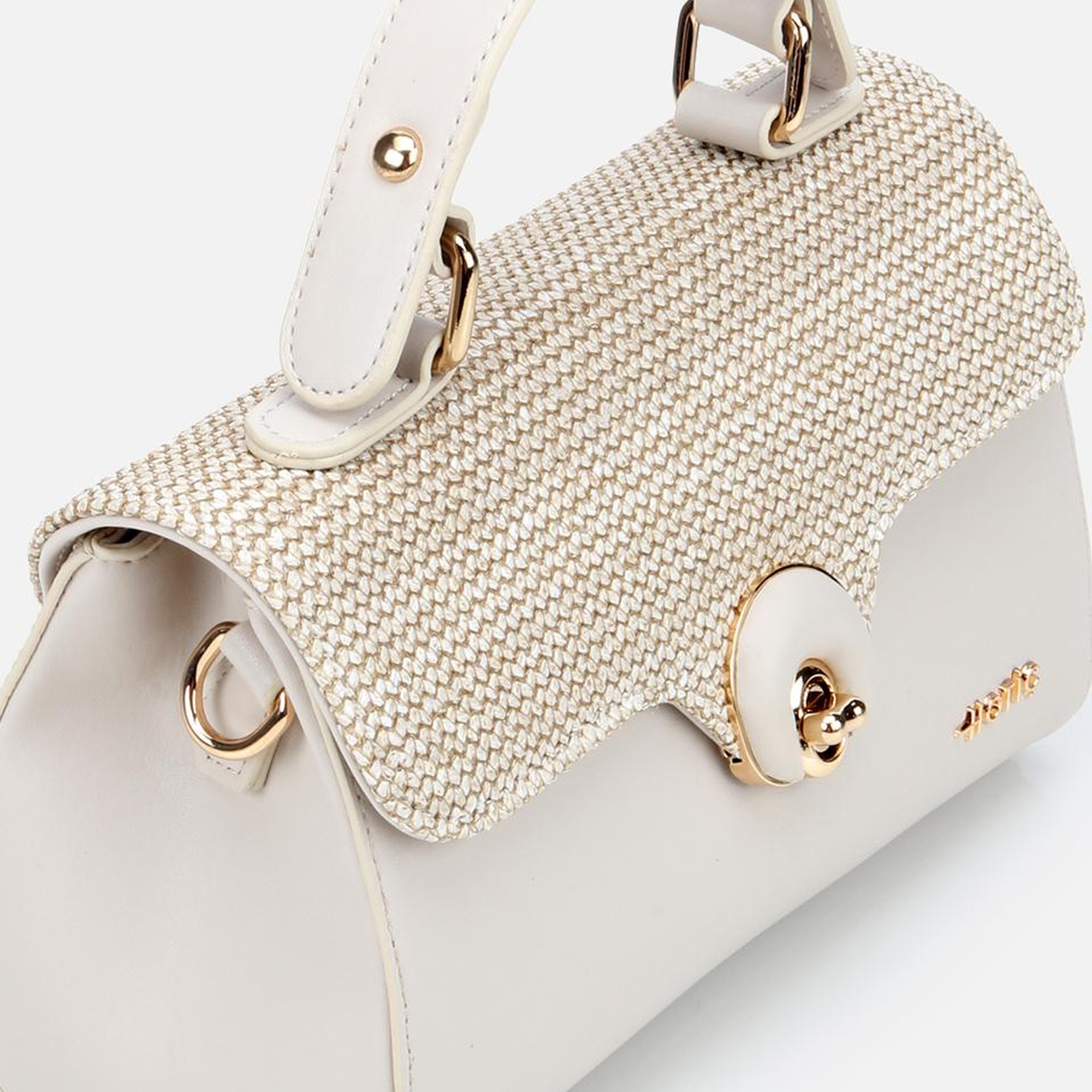 Kadın Bej Hasır Detaylı Omuz Çantası