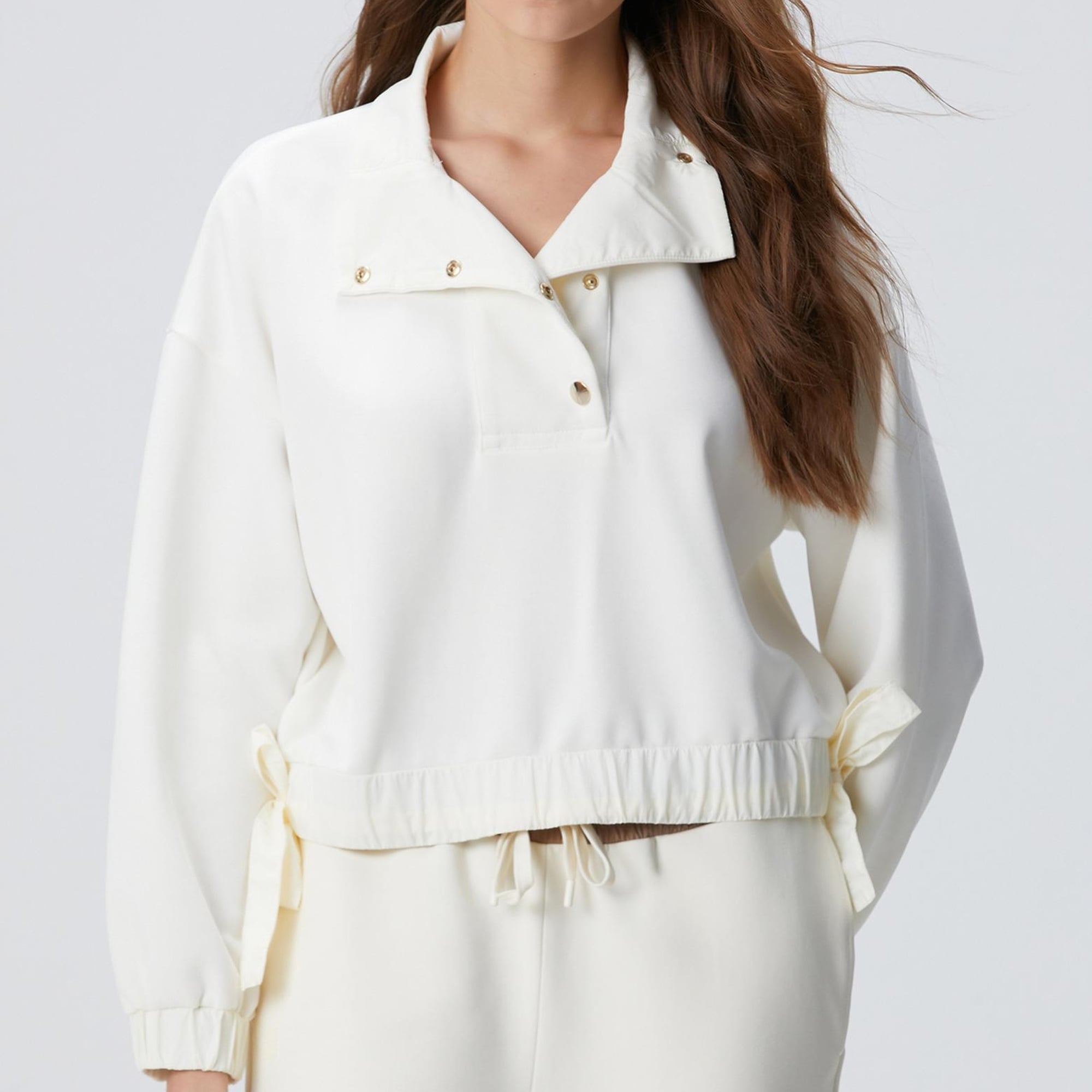 Network Kadın Kırık Beyaz Çıtçıt Detaylı Sweatshirt