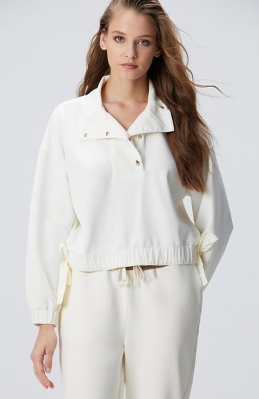  Network Kadın Kırık Beyaz Çıtçıt Detaylı Sweatshirt