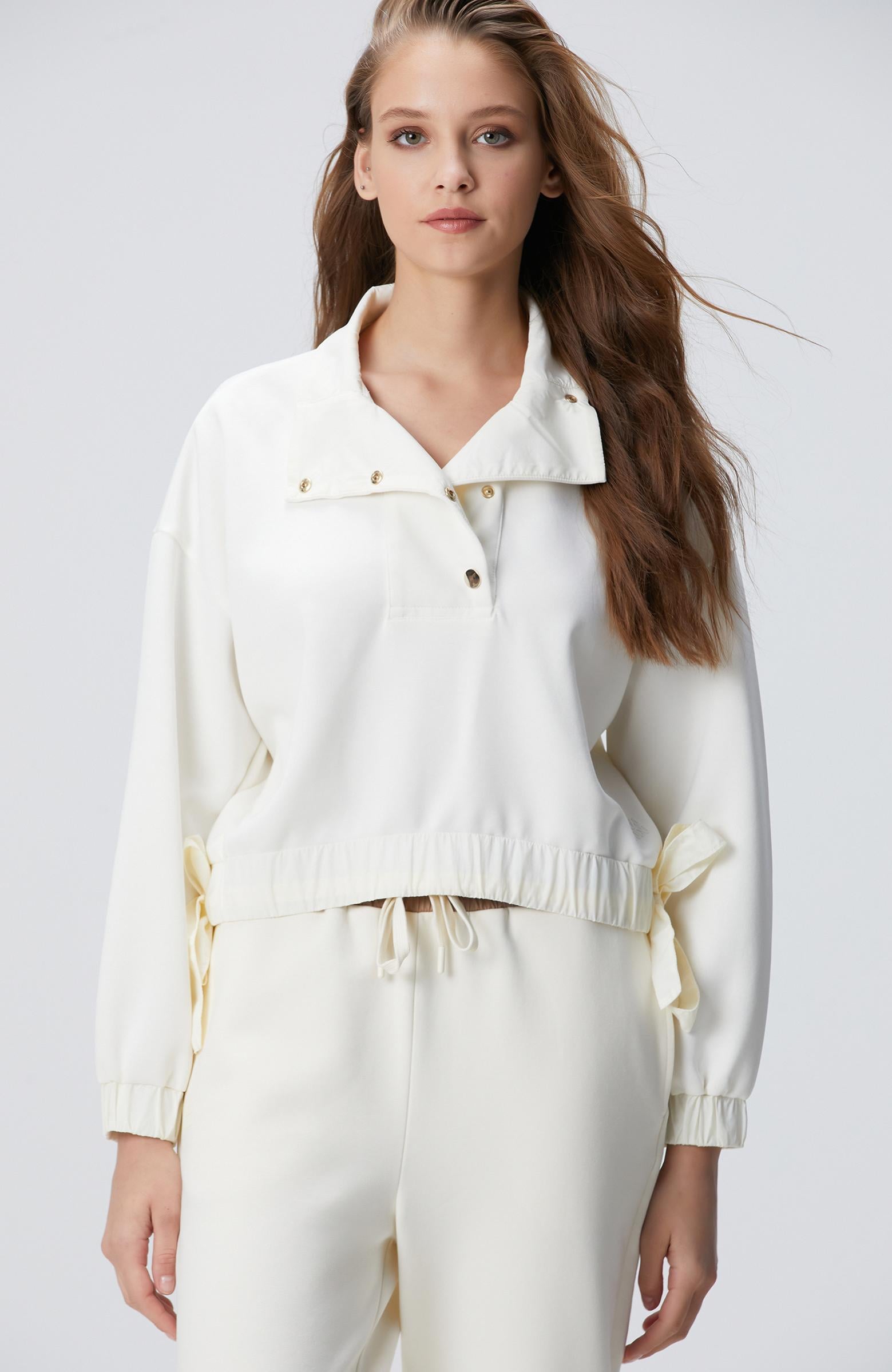  Network Kadın Kırık Beyaz Çıtçıt Detaylı Sweatshirt