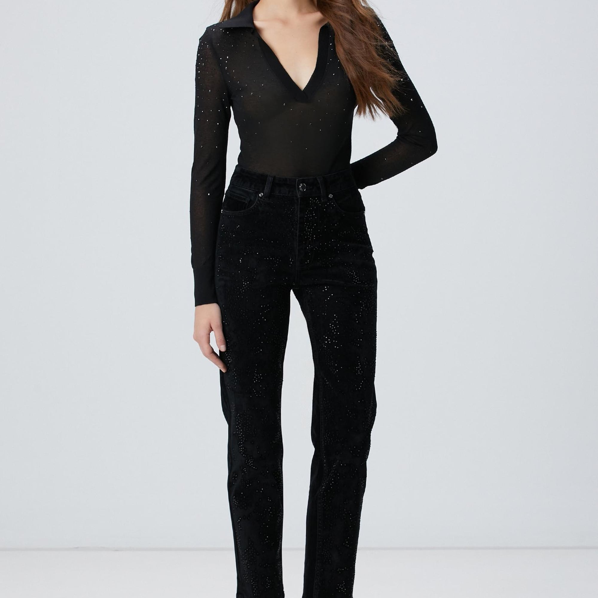 Network Kadın Siyah Kadife Denim Pantolon