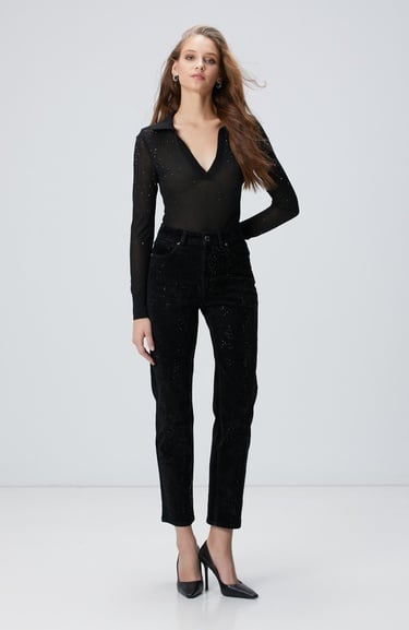  Network Kadın Siyah Kadife Denim Pantolon