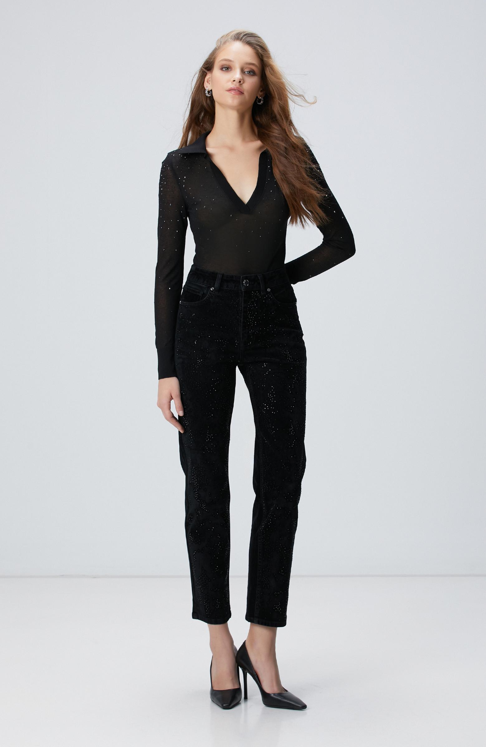  Network Kadın Siyah Kadife Denim Pantolon