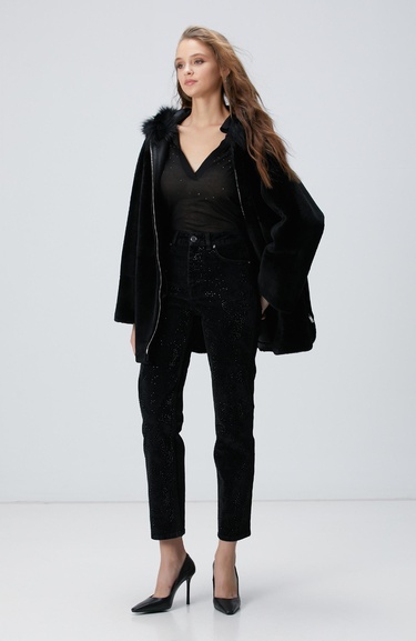  Network Kadın Siyah Kadife Denim Pantolon