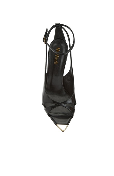  Network Kadın Siyah Aksesuar Detaylı Deri Sandalet