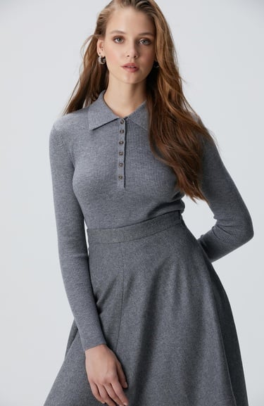  Network Kadın Gri Melanj Kazak