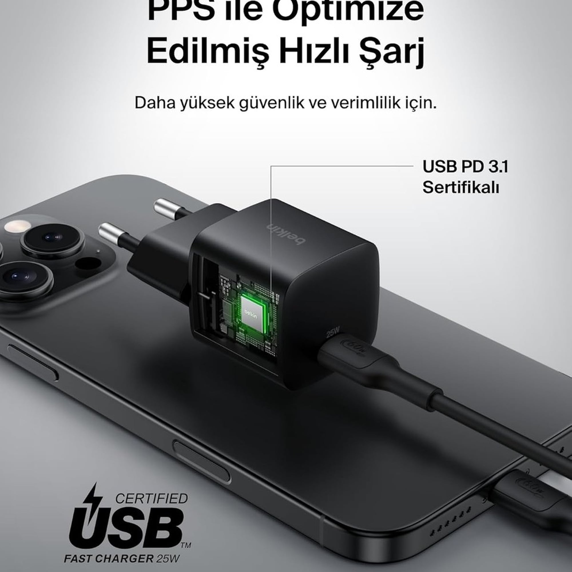 Belkin WCA012 25W USBC Şarj Cihazı - Siyah WCA012KQBK