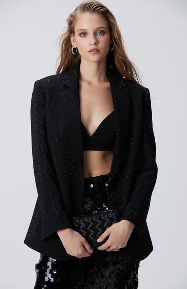  Network Kadın Siyah Örgü Detaylı Clutch