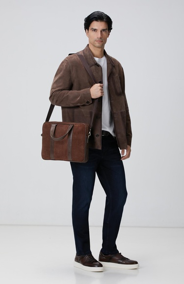  George Hogg Erkek Acı Kahve Süet Laptop Çantası