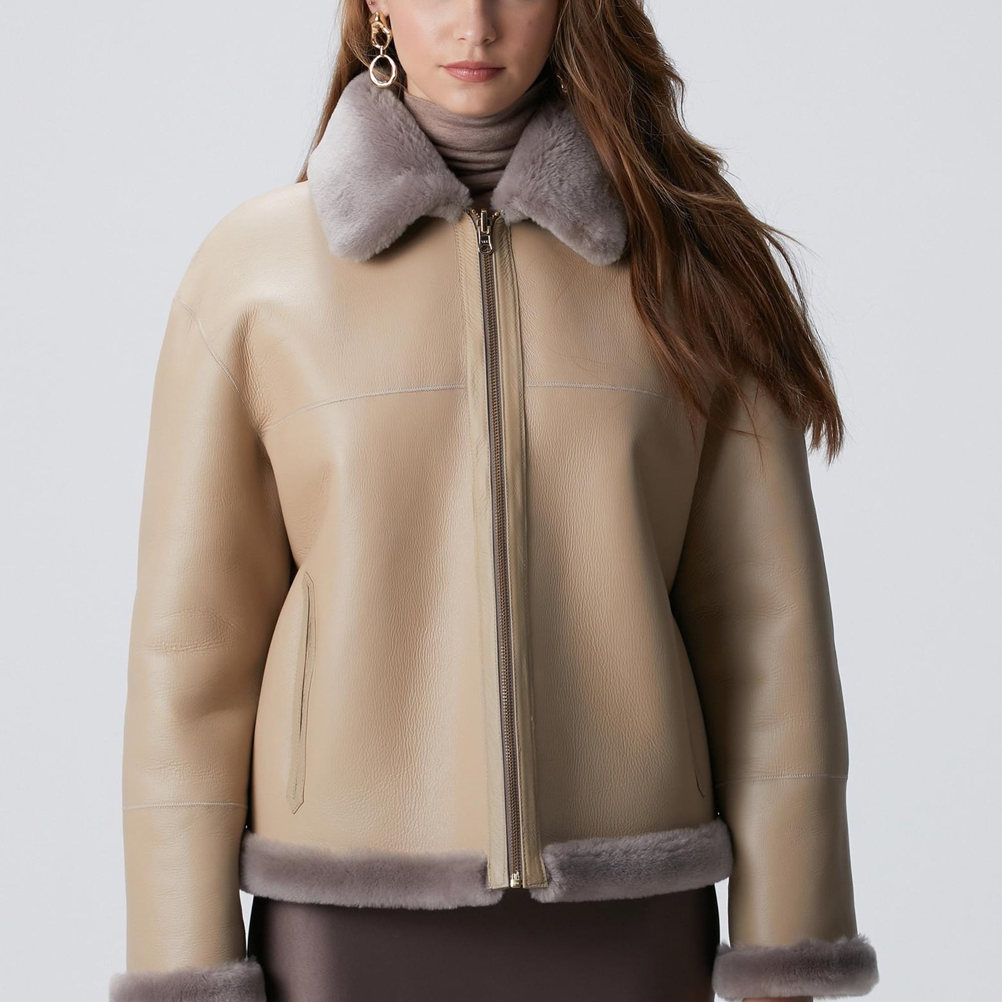 Network Kadın Gri Çift Taraflı Deri Kaban