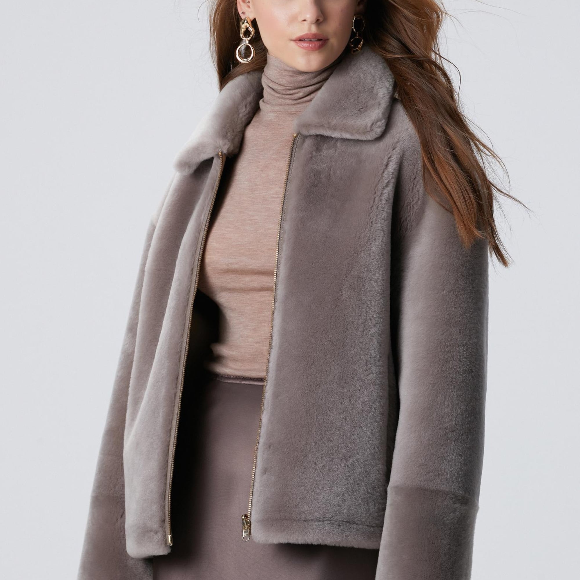 Network Kadın Gri Çift Taraflı Deri Kaban