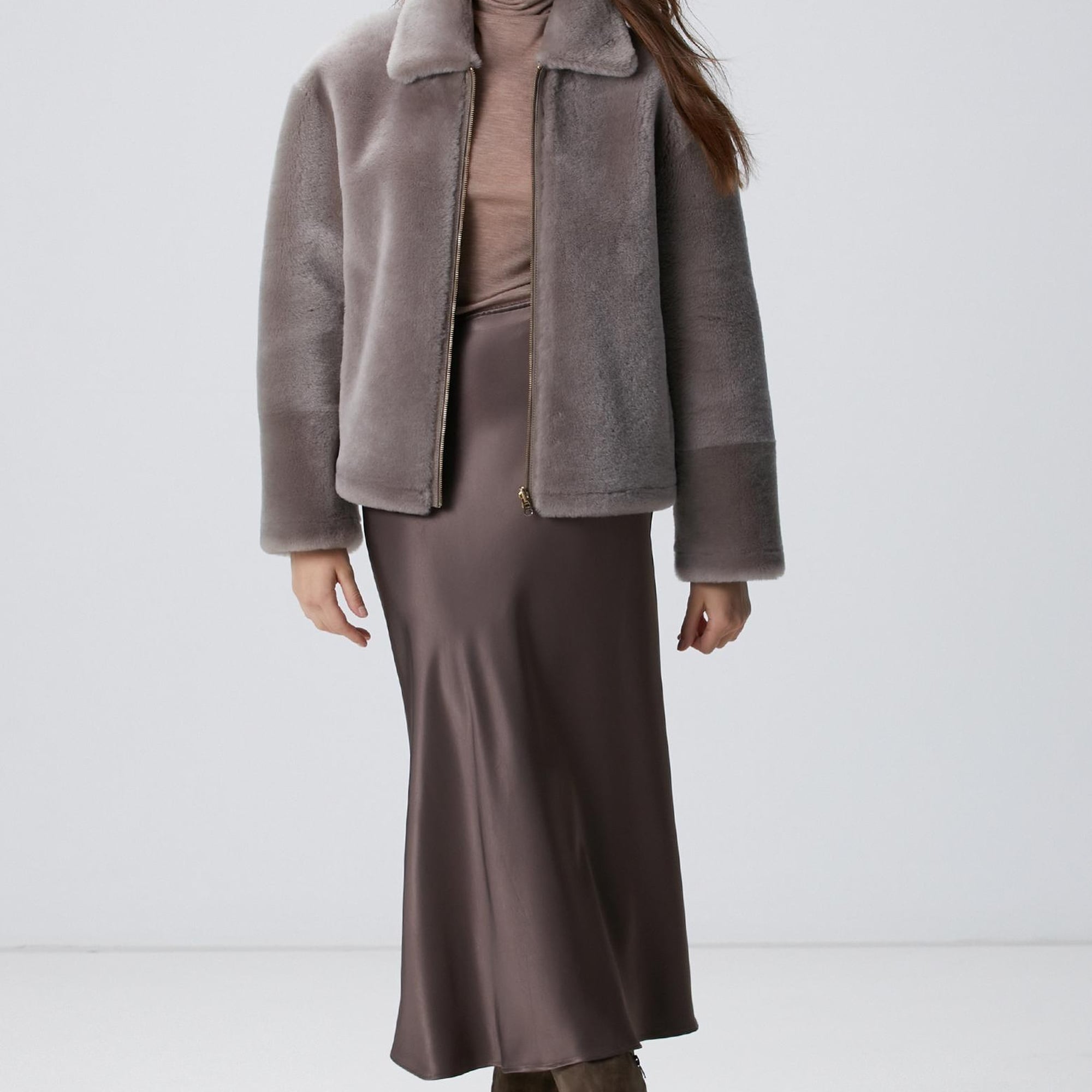 Network Kadın Gri Çift Taraflı Deri Kaban