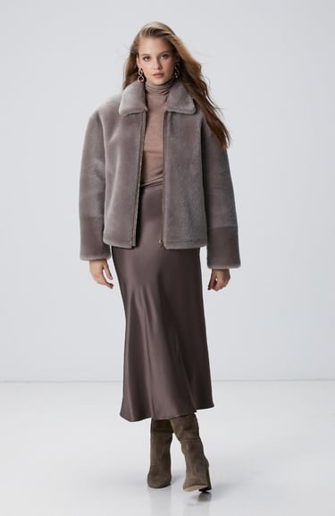  Network Kadın Gri Çift Taraflı Deri Kaban