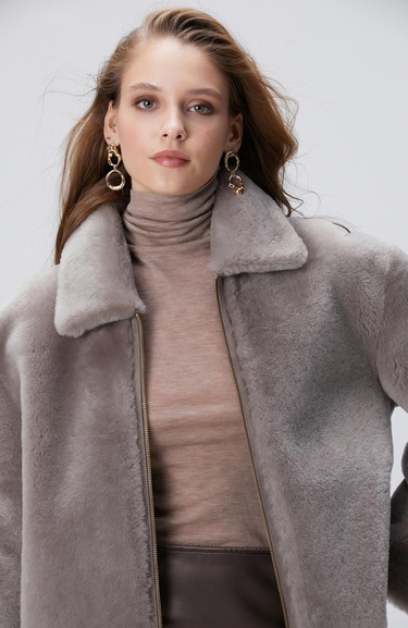  Network Kadın Gri Çift Taraflı Deri Kaban