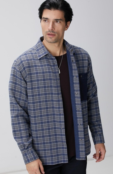  Network Erkek Indigo Ekose Desenli Gömlek