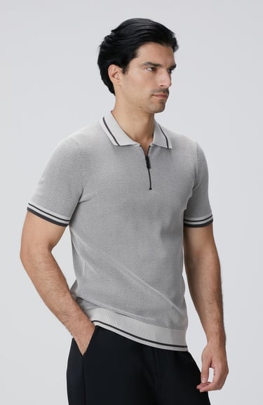  Network Erkek N-Tech Taş Polo Yaka Petek Desenli Triko Kazak