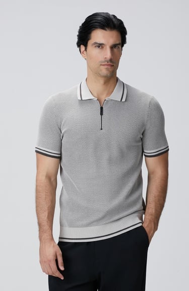  Network Erkek N-Tech Taş Polo Yaka Petek Desenli Triko Kazak