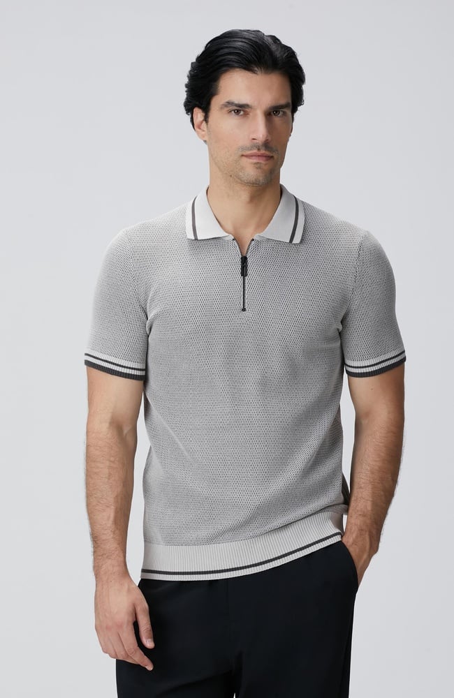  Network Erkek N-Tech Taş Polo Yaka Petek Desenli Triko Kazak