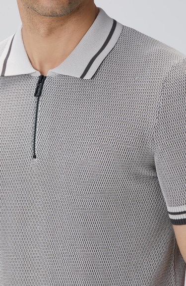  Network Erkek N-Tech Taş Polo Yaka Petek Desenli Triko Kazak