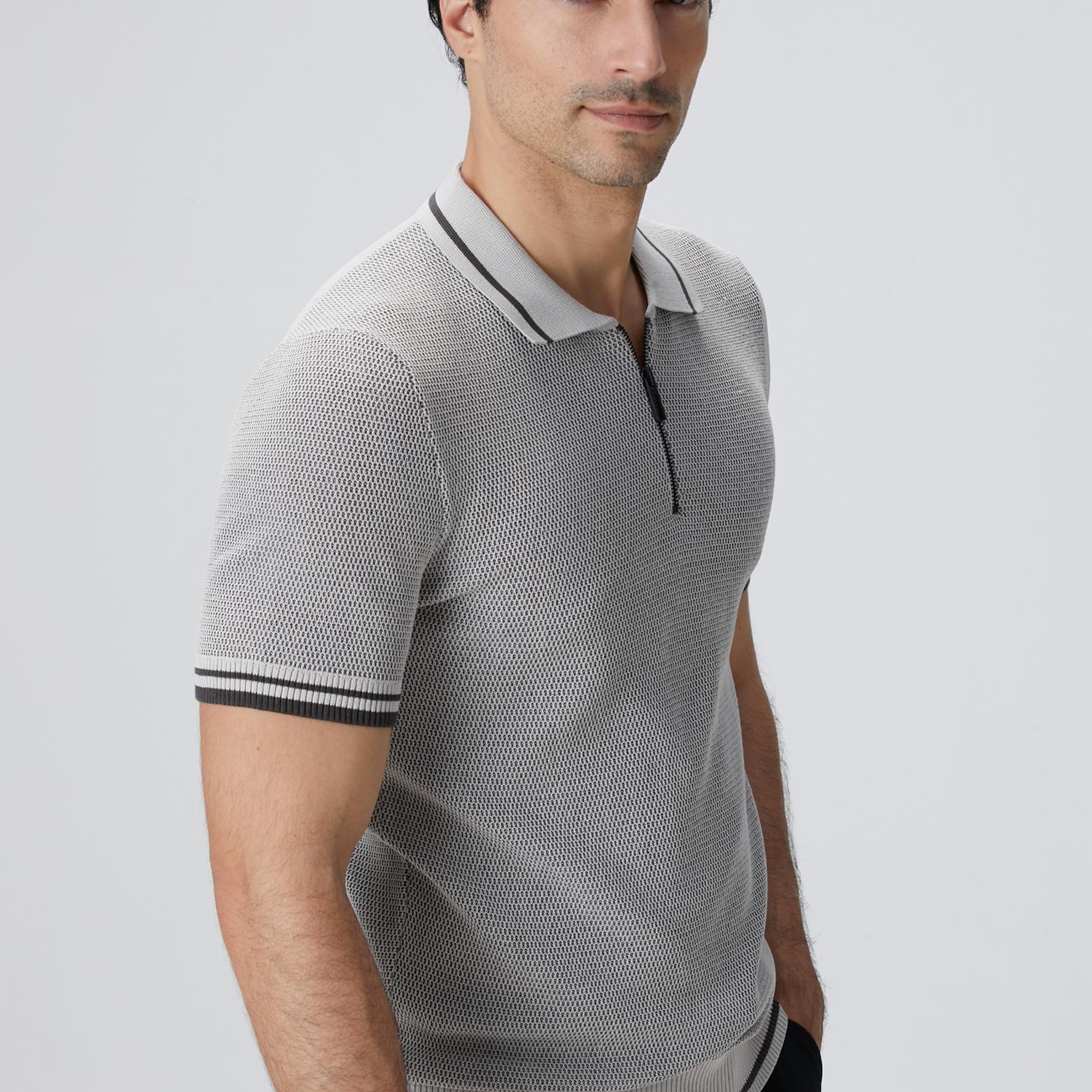 Network Erkek N-Tech Taş Polo Yaka Petek Desenli Triko Kazak