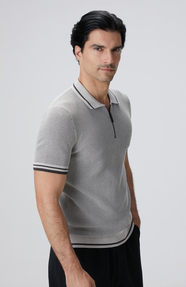  Network Erkek N-Tech Taş Polo Yaka Petek Desenli Triko Kazak