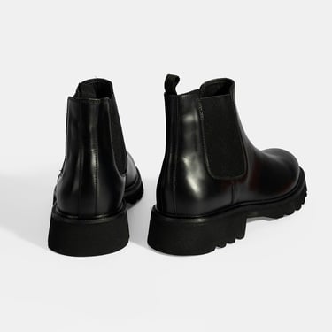  Erkek Siyah Lastik Detaylı Deri Bot