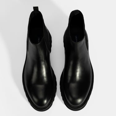  Erkek Siyah Lastik Detaylı Deri Bot