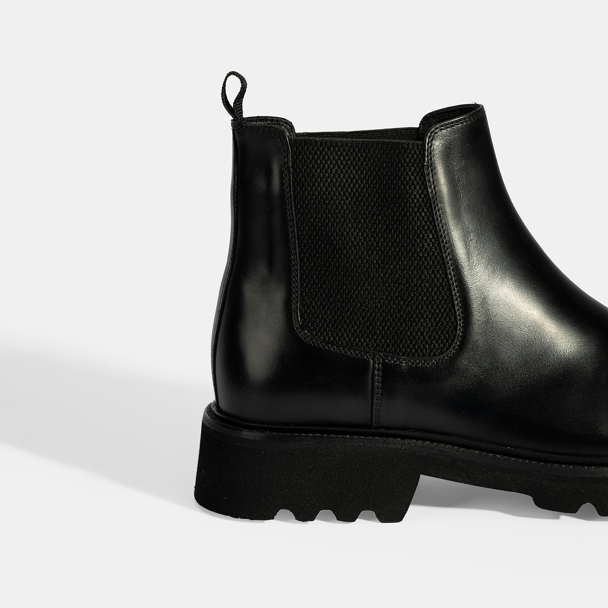 Erkek Siyah Lastik Detaylı Deri Bot