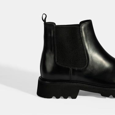  Erkek Siyah Lastik Detaylı Deri Bot