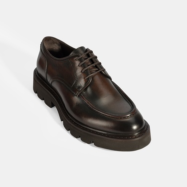  Erkek Kahve Bağcıklı Deri Günlük Ayakkabı
